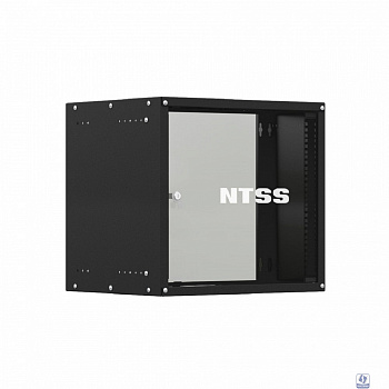 NTSS Шкаф настенный телекоммуникационный NTSS LIME 9U 550х450х500мм, 2 профиля 19, дверь стеклянная, боковые стенки несъемные, разобранный, черный RAL 9005 NTSS-WL9U5545GS-BL