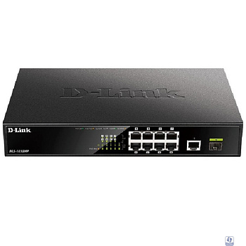 D-Link DGS-1010MP/A1A Неуправляемый коммутатор с 9 портами 10/100/1000Base-T, 1 портом 1000Base-X SFP (8 портов PoE 802.3af/at, PoE-бюджет 125 Вт)