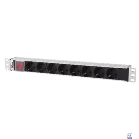 REM Блок розеток Rem-10 без шнура с выкл., 8 Schuko, вход IEC 60320 C14, 10A, алюм., 19" (R-10-8S-V-440-Z)