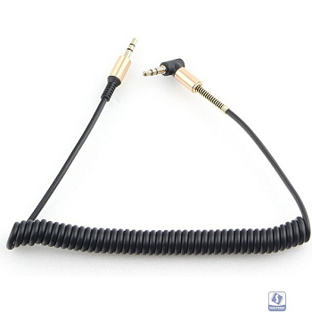 Кабель аудио (угловой) спиральный Cablexpert CCAB-02-35MMLC-1.8MB. 3.5 джек (M)/3.5 джек (M), черный, 1.8м, блистер