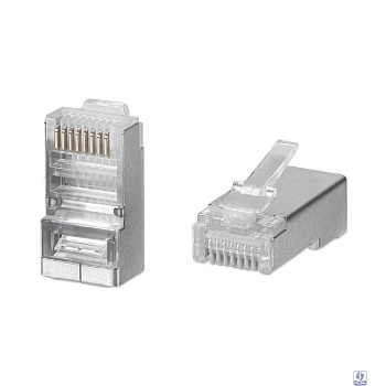 Cabeus 8P8C-SH Коннектор RJ-45 под витую пару, категория 5e, экранированный, универсальный (для одножильного и многожильного кабеля) для проводников с толщиной по изоляции до 1,05 мм
