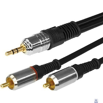 Rexant (17-4225) Шнур Стерео 3,5мм - 2 RCA, 5м, Gold-металл