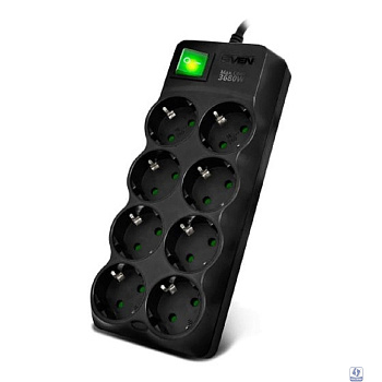 SVEN Фильтр SF-08E-16 3,0 м (8 розеток с защитными шторками,16А) черный, цветная коробка [SV-021610]