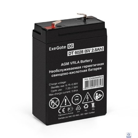 Exegate EX282946RUS Аккумуляторная батарея DT 6028 (6V 2.8Ah, клеммы F1)