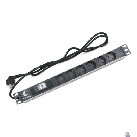CABEUS PDU-6P-B-2EU БЛОК ЕВРОРОЗЕТОК ДЛЯ 19" ШКАФОВ, ГОРИЗОНТАЛЬНЫЙ, 6 РОЗЕТОК, АВТОМАТ ЗАЩИТЫ 16 A , ШНУР 2М, АЛЮМИНИЕВЫЙ КОРПУС, НЕМЕЦКИЙ СТАНДАРТ