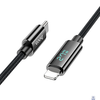 HOCO Кабель USB2.0 Hoco Type-C/Lightning, 2.4А, 27Вт, с дисплеем, U125, 1.2м, черный, коробка