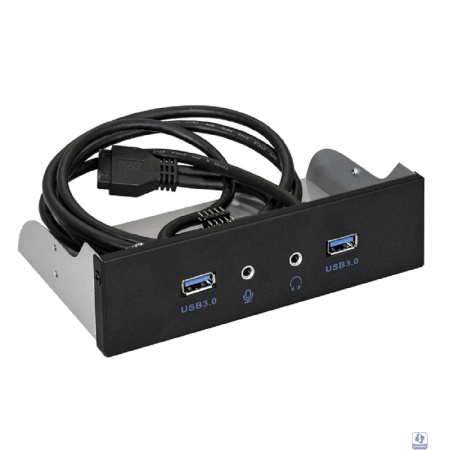 Exegate EX289291RUS Планка USB на переднюю панель ExeGate U5H-627, 5,25", 2*USB3.0+2*HD Audio, черная, металл, подсоед. к MB