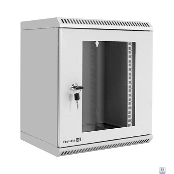 Exegate EX298625RUS Шкаф телекоммуникационный 10" настенный 9U ExeGate EC-WM-9U.280.G.GREY (10”, 9U, 350x280x420mm (ШхГхВ), передняя дверь закаленное стекло, пыле- и влагозащита IP23, светло-серый RAL