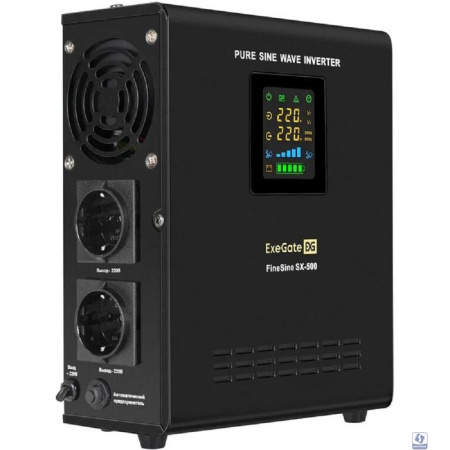 Exegate EX295995RUS ИБП (инвертор, синус, для котла) настенный ExeGate FineSine SX-500.LCD.AVR.2SH <500VA/300W, чистая синусоида, цветной LCD-дисплей, AVR, 2*Schuko, линейно-интерактивный, внешняя бат
