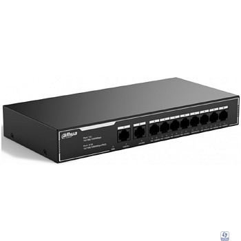DAHUA DH-SG1010LP 10-портовый гигабитный неуправляемый коммутатор c PoE, 8xRJ45 1Gb PoE, 2xRJ45 1Gb uplink, суммарно 65Вт, коммутация 20 Гбит/с, MAC-таблица 2K, металл