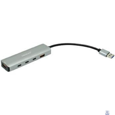 ORIENT CU-1041A, разветвитель USB 3.2 Gen2 (10 Гбит/c), порты: 2xUSB-A + 2xUSB-C, порт USB-C для доп.питания 5В, кабель USB Type-C, алюминиевый корпус, серебристый (33313)