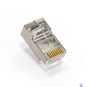 Exegate EX293764RUS Коннектор ExeGate PL45-C5-8P8C-SH-100 RJ-45 Кат.5e (8P8C) под одножильный кабель, экранированный, золотое напыление (100 шт)