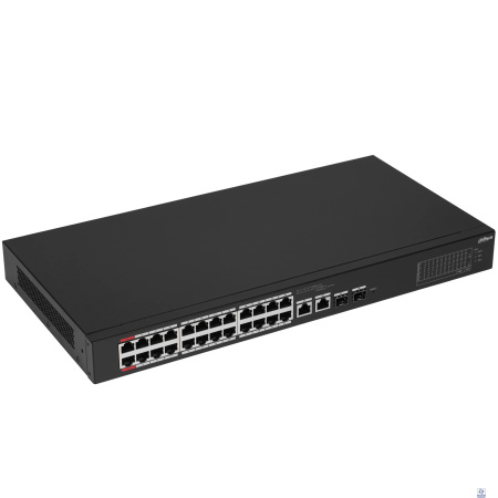 DAHUA DH-CS4226-24ET-240 24-портовый облачный управляемый коммутатор с PoE, 24xRJ45 100Mb, 2хКомбо SFP/RJ45 1Gb, суммарно 240Вт, коммутация 8.8 Гбит/с, MAC-таблица 8К
