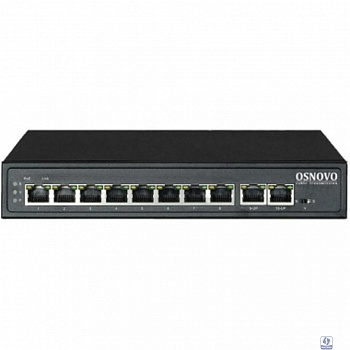 Коммутатор PoE OSNOVO SW-21000(120W) на 10 RJ45 портов, 8 x FE (10/100 Base-T) с поддержкой PoE (IEEE 802.3af/at), 2 x FE (10/100 Base-T). Соответству