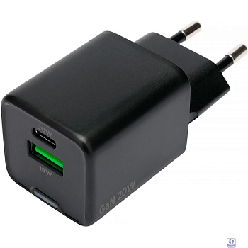 Cablexpert зарядное устройство 20Вт GaN, 3А, QC4.0/PD, 1xUSB, 1xType-C, черный, пакет (MP3A-PC-62)