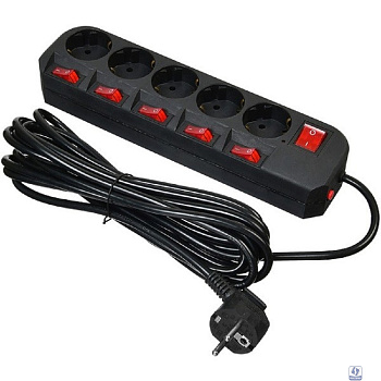 BURO Сетевой фильтр 5 розеток (500SH-5-SW-B) 5м, черный коробка 