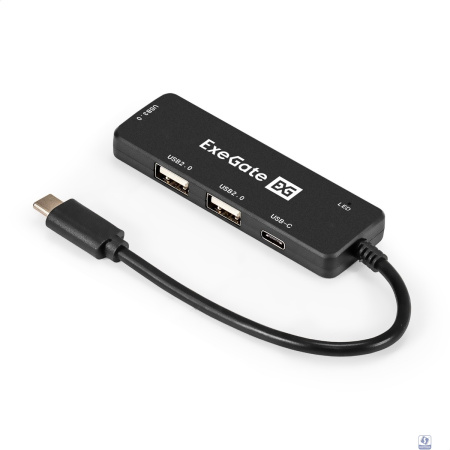 Exegate EX299789RUS USB-Хаб (концентратор) 4-в-1 ExeGate DUB-211C (кабель-адаптер USB3.0 Type-C --> 2xUSB2.0, 1xUSB3.0 (5GB/s), Type-C (DATA), Plug&Play, черный)