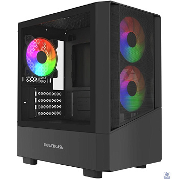 Powercase Корпус Mistral Micro A15B, Tempered Glass, 3x120mm FRGB fan, чёрный, mATX  (CMMA15B-L3)