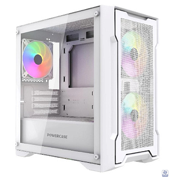 Powercase Mistral Micro X3W ARGB, Tempered Glass, 3x 120mm ARGB PWM Fan, белый, mATX  (CMMXW-A3)