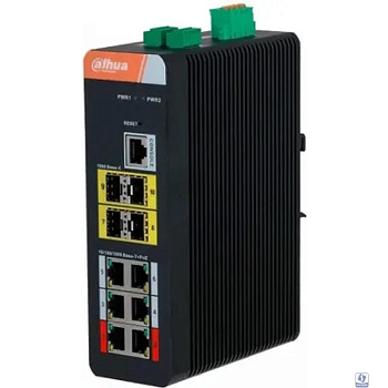 DAHUA DH-IS4410-6GT-120 10-портовый гигабитный управляемый коммутатор с PoE, промышленное исполнение, 6xRJ45 1Gb, 4xSFP 1Gb, суммарно 120Вт, коммутация 56Гбит/с, MAC-таблица 8К