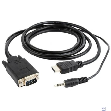 Кабель HDMI->VGA Cablexpert A-HDMI-VGA-03-10, 19M/15M + 3.5Jack, медь, позол.разъемы, 3м, черный, пакет