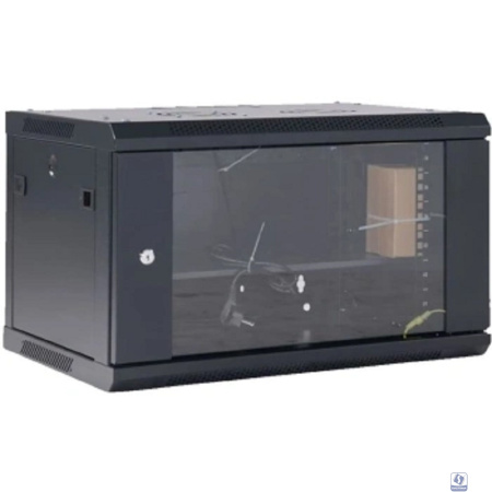Rexant (04-0954-112) Настенный телекоммуникационный шкаф 19" 9U 550?400мм, дверь стекло, с задней стенкой, разборный, черный (RAL 9005)