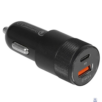 Cablexpert Автомобильное зарядное устройство 38Вт, 3А, QC3.0/PD, 1xUSB, 1xType-C, черный, пакет (MP3A-UC-CAR24)