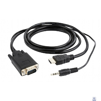 Кабель HDMI->VGA Cablexpert A-HDMI-VGA-03-6, 19M/15M + 3.5Jack, медь, позол.разъемы, 1.8м, черный, пакет