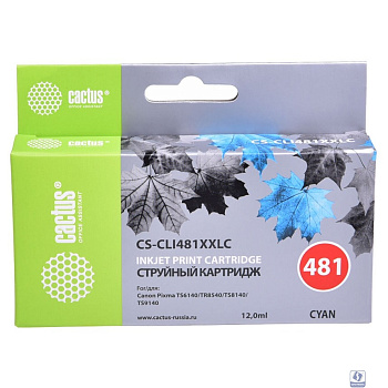 Картридж струйный Cactus CS-CLI481XXLC голубой (12мл) для Canon Pixma TR7540/TR8540/TS6140/TS8140