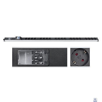 CABEUS PDU-16-20S-B-T БЛОК РОЗЕТОК ДЛЯ 19" ШКАФОВ, ВЕРТИКАЛЬНЫЙ, 20 РОЗЕТОК SCHUKO, 16А, АВТОМАТ ЗАЩИТЫ, АЛЮМИНИЕВЫЙ КОРПУС, КЛЕММНАЯ КОЛОДКА