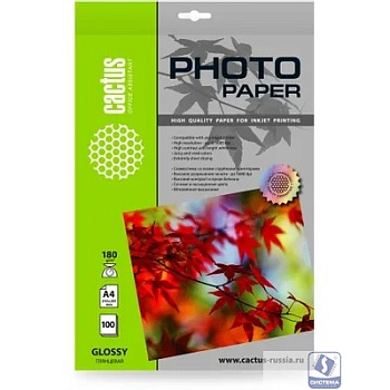 Фотобумага Cactus CS-GA4180100 A4/180г/м2/100л./белый глянцевое для струйной печати