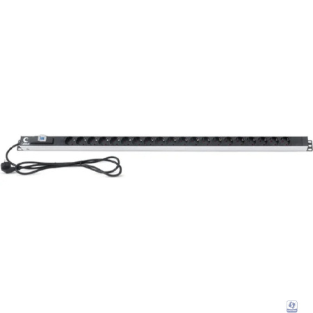 Cabeus PDU-16-20S-B Блок розеток для 19" шкафов, вертикальный, 20 розеток Schuko, 16А, автомат защиты, алюминиевый корпус, шнур с вилкой Schuko 2 м