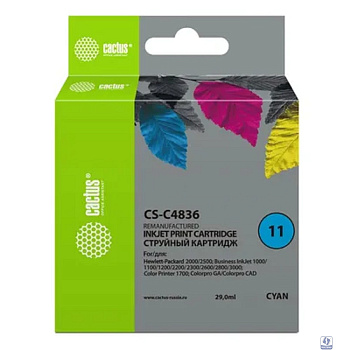 Картридж струйный Cactus CS-C4836 №11 голубой (29мл) для HP BIJ 1000/1100/1200/2200/2300/2600/2800 с чипом
