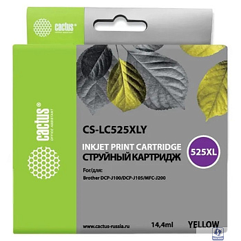Cactus LC-525XLY Картридж струйный Cactus CS-LC525XLY желтый для Brother DCP-J100/J105/J200 (16.6мл)