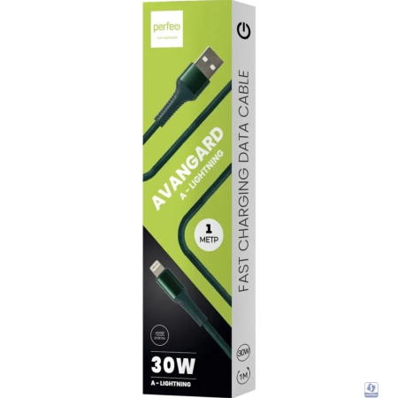 PERFEO Кабель USB A вилка - Lightning вилка, 30W, зеленый, длина 1 м., AVANGARD (I4334)