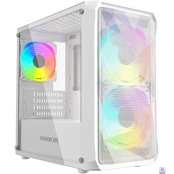 Powercase Mistral Micro A3W ARGB, Tempered Glass, 2x 140mm ARGB PWM+1x 120mm ARGB PWM, белый, mATX  (CMMAW-A3)