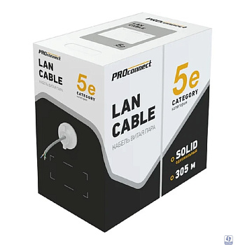 PROconnect (01-0052) Кабель витая пара U/UTP, CAT 5e, PVC, 4PR, 24AWG, INDOOR, SOLID, серый, 305м