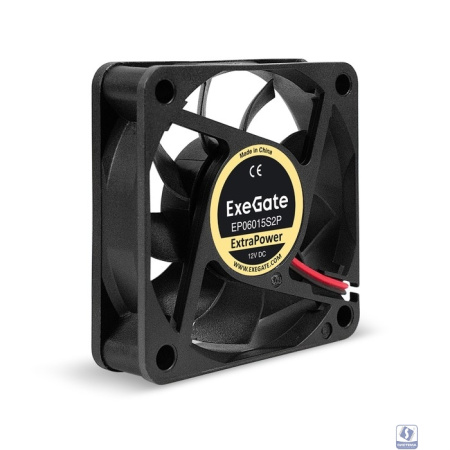 Exegate EX295225RUS Вентилятор 12В DC ExeGate ExtraPower EP06015S2P (60x60x15 мм, Sleeve bearing (подшипник скольжения), 2pin, 4800RPM, 32dBA)