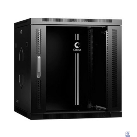 Cabeus SH-05F-12U60/45-R-BK Шкаф телекоммуникационный настенный разобранный 19" 12U 600x450x635mm (ШхГхВ) дверь стекло, цвет черный (RAL 9004)