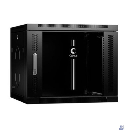 Cabeus SH-05F-9U60/35-BK Шкаф телекоммуникационный настенный 19" 9U 600x350x501mm (ШхГхВ) дверь стекло, цвет черный (RAL 9004)
