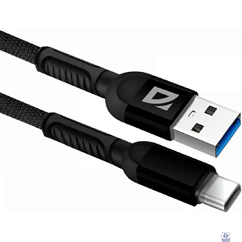 Defender USB кабель F167 TypeC, black, 1м, 2.4А, ткань, пакет (87103BLA)
