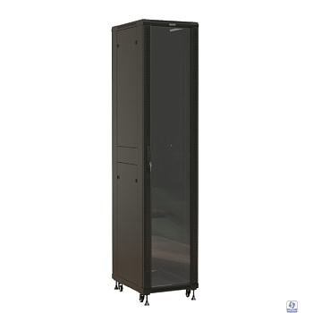 Шкаф серверный Hyperline (TTBR-4261-AS-RAL9004) напольный 42U 600x1000мм пер.дв.стекл задн.дв.спл.стал.лист 2 бок.пан. 800кг черный 910мм 2055мм IP20 сталь