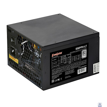 Exegate EX282046RUS Блок питания 650W Exegate 650PPH-LT, RTL, 80+, ATX, black, APFC, 12cm, 24p, (4+4)p, 5*SATA, 3*IDE