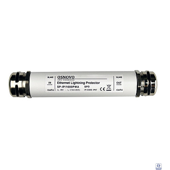 Грозозащита/ OSNOVO Уличное устройство грозозащиты для локальной вычислительной сети (скорость до 1000 Мб/с) с защитой линий PoE (SP-IP/1000PWA)