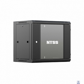 NTSS Шкаф настенный телекоммуникационный NTSS W 12U 600х450х635мм, 2 профиля 19, дверь стеклянная, боковые стенки съемные, задняя стенка, разобранный, черный RAL 9005 NTSS-W12U6045GS-2BL