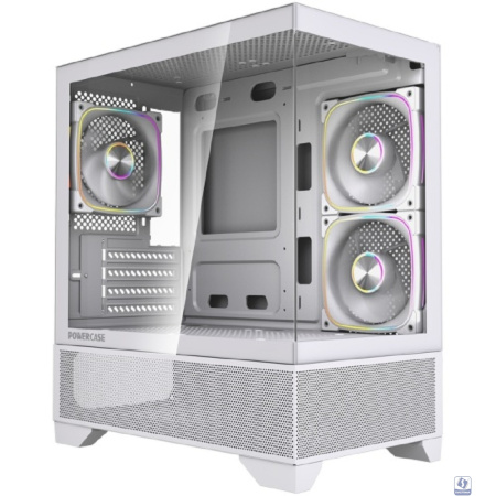 Powercase Корпус Vision Micro M4W, Tempered Glass, Type-C, 3x 120mm ARGB PWM Fan, белый, mATX  (CVMM4W-A3)