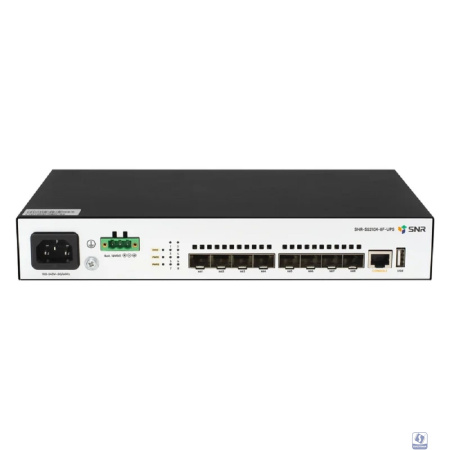 SNR SNR-S5210X-8F-UPS Управляемый коммутатор уровня 2+, 8 портов 1/10G SFP+, встроенный БП ~220V AC, разъем для АКБ 12V с возможностью заряда
