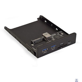 Exegate EX283578RUS Планка USB на переднюю панель ExeGate U3H-621, 3,5", 2*USB3.0+1*TypeC+1*SD+TF card, черная, металл, подсоединение к мат. плате