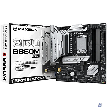 MAXSUN MS-Terminator B860M WIFI (Socket 1851, mATX, 4*DDR4(128Gb), DP/HDMI, 4*SATA3, 3*M.2, 1*PCIEx16/1*PCIEx4/1*PCIEx1, 1*Type-C,  4*USB2.0, 2*USB 3.2, LAN 1*2.5G, BT,  Wi-Fi6,  RTL)