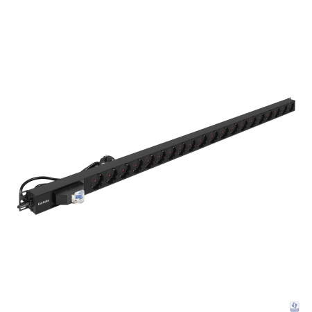 Exegate EX296173RUS Блок розеток вертикальный ExeGate ServerPro PDU-V201 Al-20S-EU3-1P (19", 1U, Алюминий,20 Schuko, кабель с евровилкой VDE-250V-16A-3*2.5mm2, 3 метра, автомат защиты, черный, RTL)